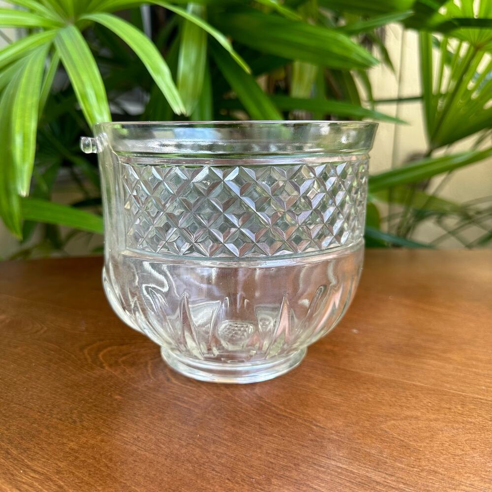 Vintage Ice Bucket Thumbprint Diamond Quilted Pattern Pressed Glass